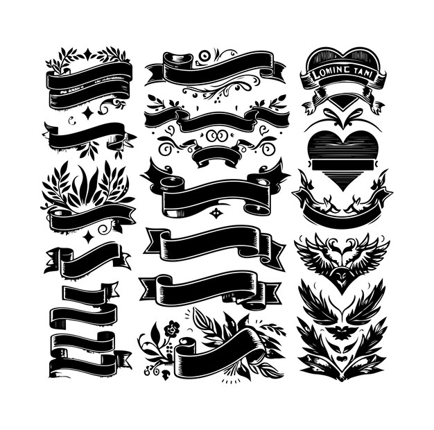 Vector ribbon monochrome set vector