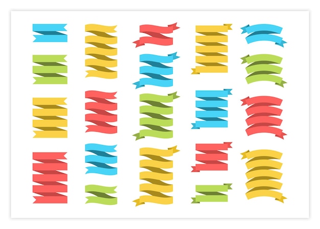 Vettore illustrazione della raccolta di vettore dell'insegna del modello del nastro grande insieme variopinto dei nastri di forme differenti
