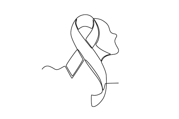 A ribbon and a woman's face Breast cancer awareness month oneline drawing