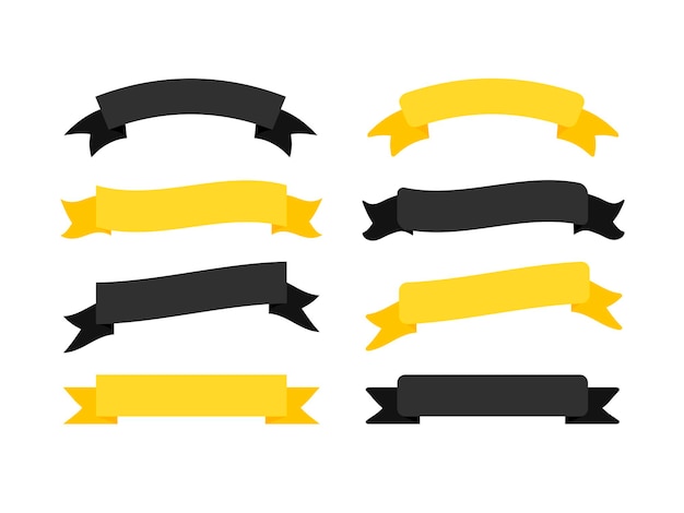 Vector ribbons banners set yellow and black colors. vector illustration isolated on white background