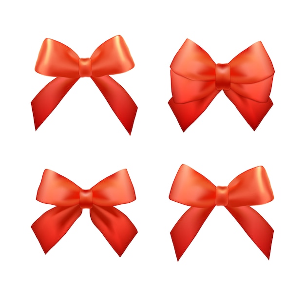 Ribbons set for Christmas gifts. Red gift bows