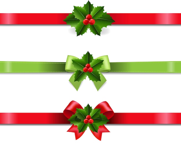 Vector ribbons set with holly berry