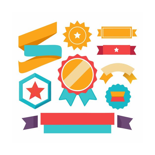 Ribbons Tags and Stickers Ecommerce and Shopping icon set vector illustration