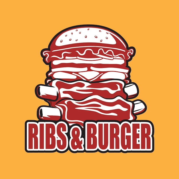 リブ バーガーのロゴ デザイン グリル リブ ロゴ バーガーのロゴ デザイン
