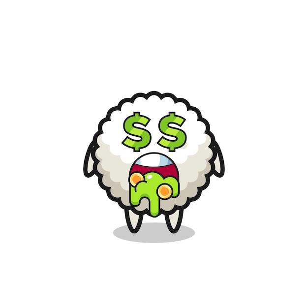 Rice ball character with an expression of crazy about money