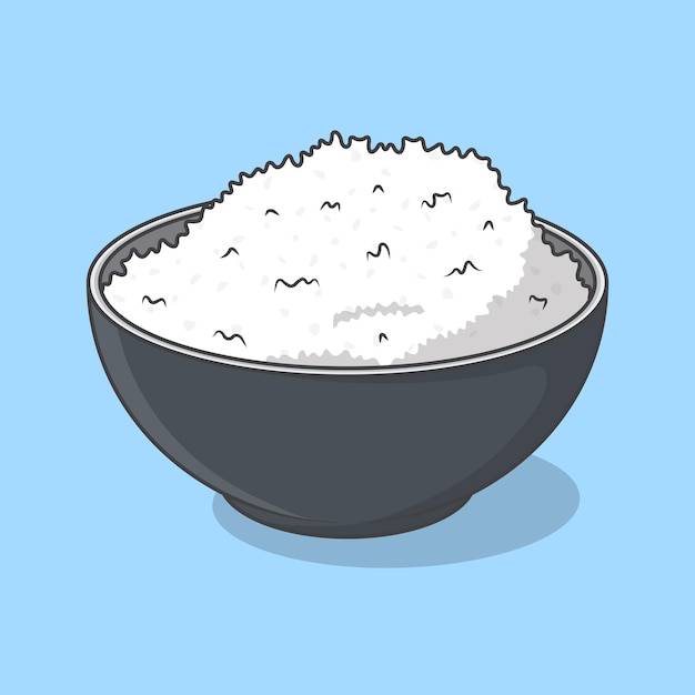 Vector rice in a bowl cartoon vector illustration rice food flat icon outline