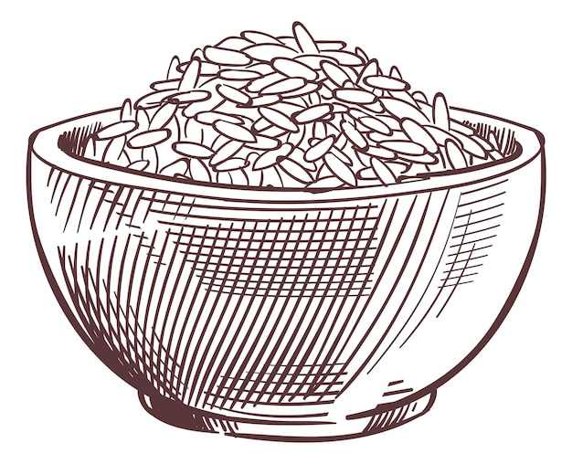 Rice bowl engraving grain full dish sketch