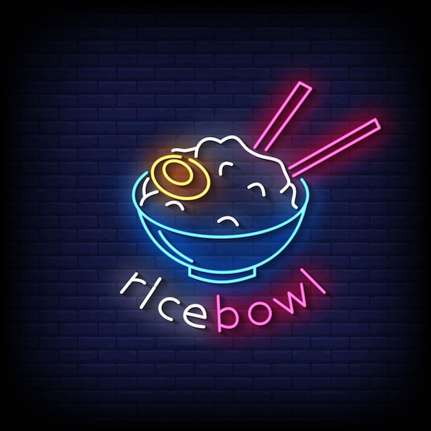 Rice Bowl Neon Signs Style Text Vector