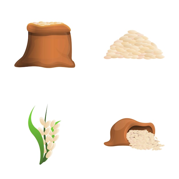 Vector rice cultivation icons set cartoon vector growing and storing rice traditional product agriculture