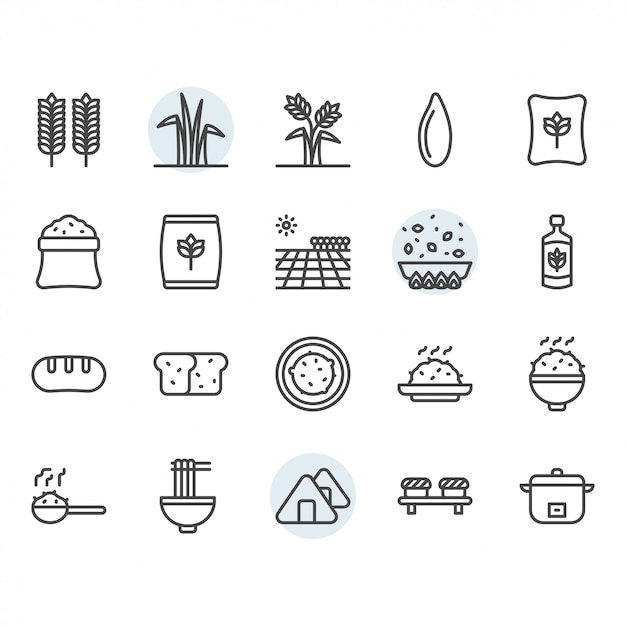 Vector rice icon and symbol set in outline