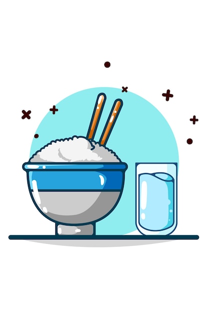 Vector rice and mineral water hand drawing