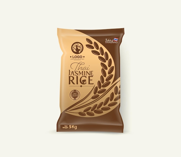 Rice package mockup thailandia illustrazione vettoriale di prodotti alimentari