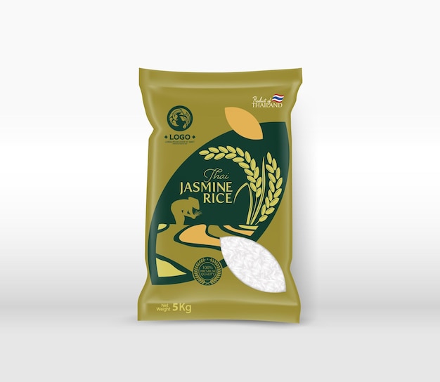 Rice package mockup thailandia illustrazione vettoriale di prodotti alimentari