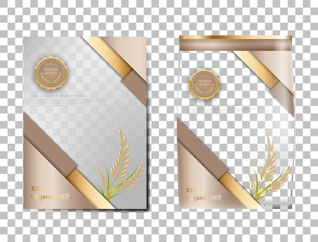 Rice package thailand food products, brown gold banner and poster template vector design rice.