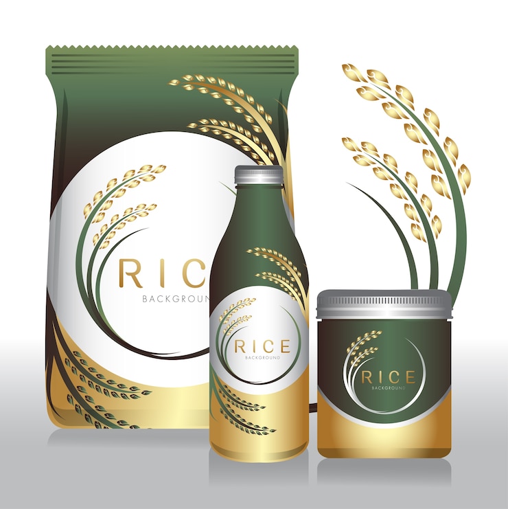 Vector rice packaging product label and logo graphic template