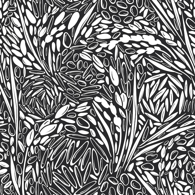 Rice seamless pattern Vector cereal plant white texture seed Natural organic food