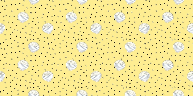 Rice with Black Sesame Seed Japanese Food Seamless Pattern Flat Design Doodle