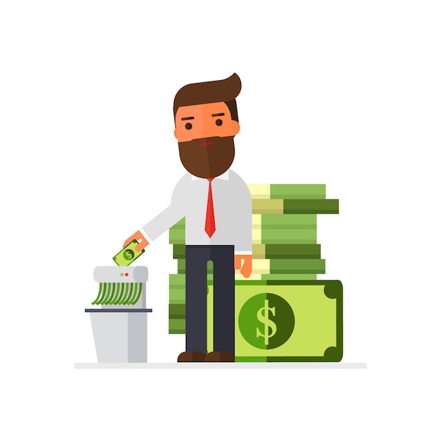 rich businessman shredding money