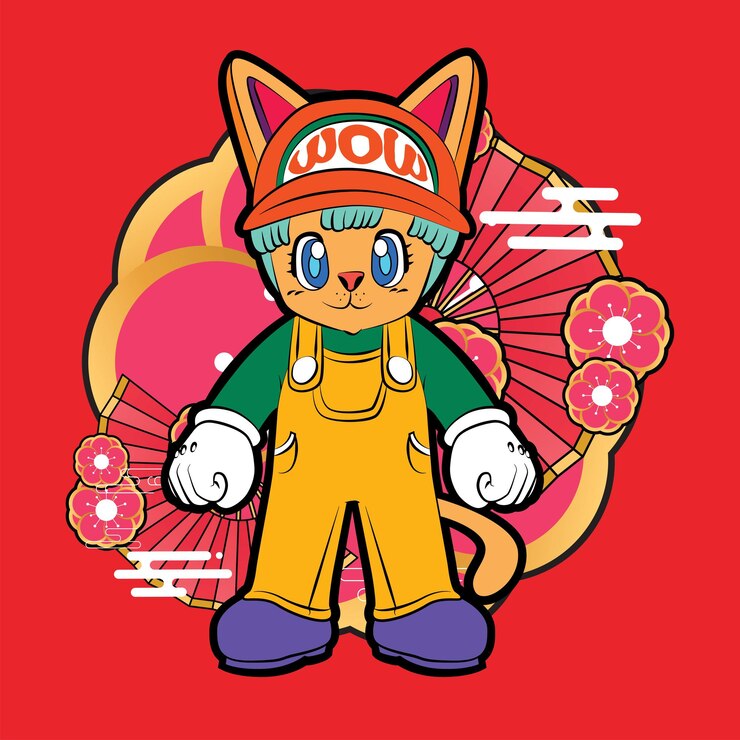 Vector the rich cat illustration design for sukajan is mean japan traditional cloth or tshirt with digital