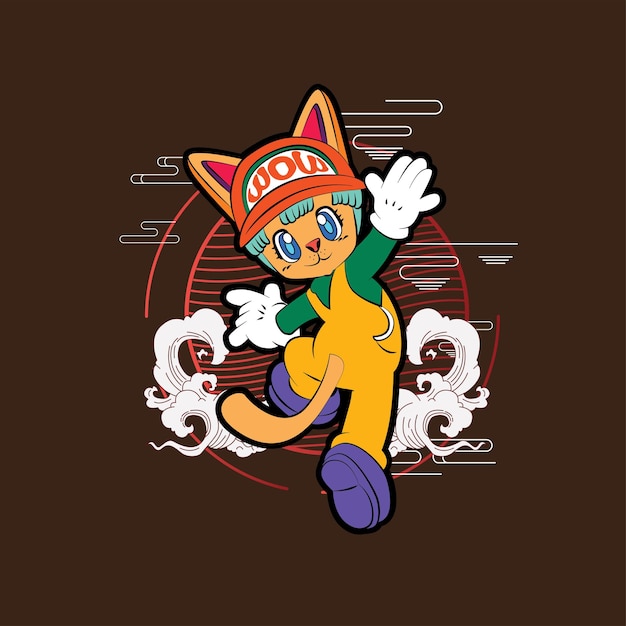 the rich cat illustration design for sukajan is mean japan traditional cloth or tshirt with digital