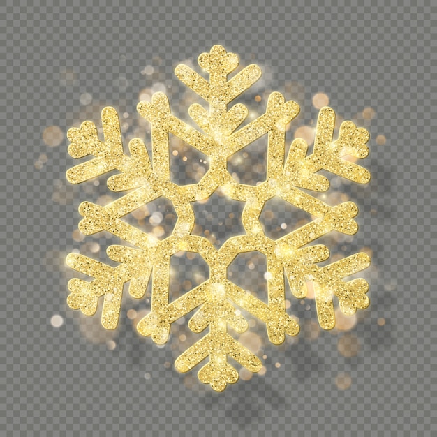 Rich Christmas texture decoration with glitter golden bokeh. Shine snowflake  on transparent background. 