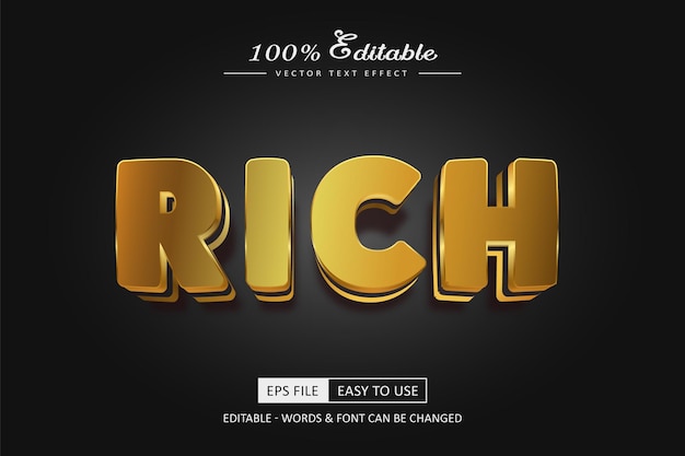 Rich gold 3d editable text style illustration