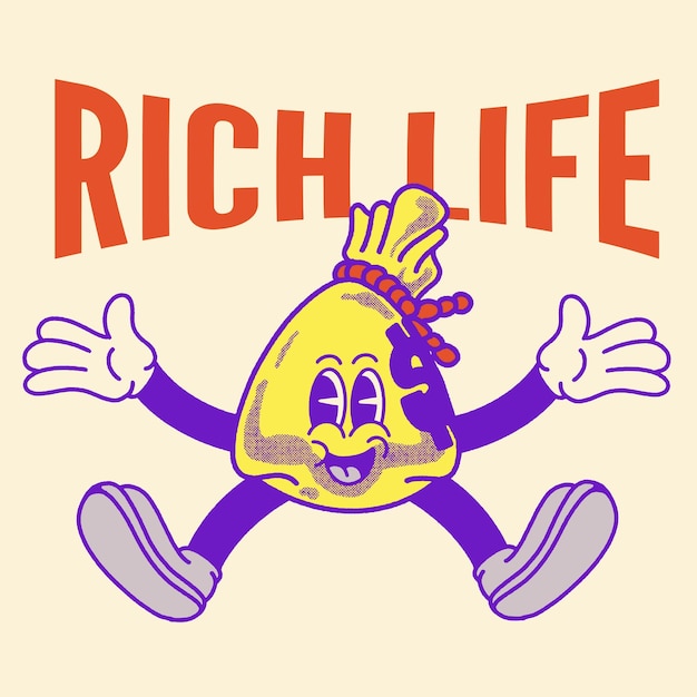 Rich Life With Money Bag Groovy Character