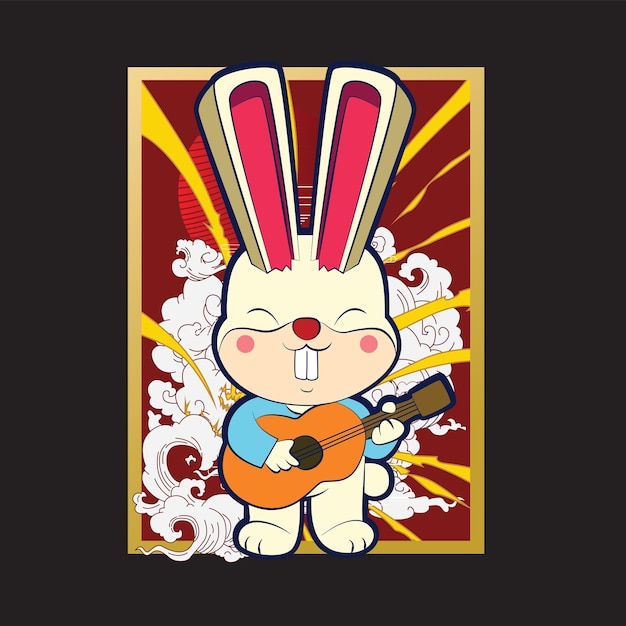 Богатая иллюстрация кролика для новогоднего логотипа, блокнота и фона