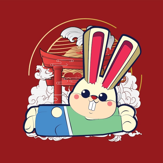新年のロゴ、ノート、背景の豊富なウサギのイラスト