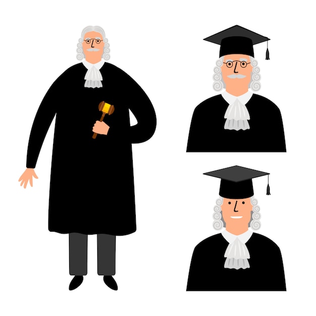 richter. cartoon judge illustration, legal court character in mantle isolated on white