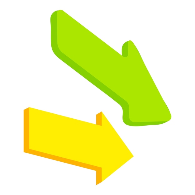 Richtingsteken pictogram isometrische vector Twee gekleurde pijl die richting aangeeft Keuze concept