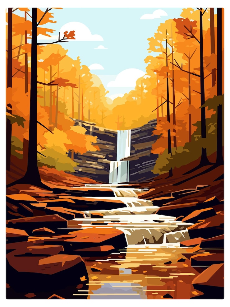 Vector ricketts glen state park pennsylvania vintage travel poster souvenir postcard portrait painting wpa