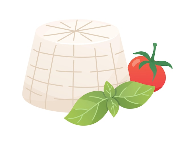 ricotta cheese with tomato and basil soft white cheese organic farm food design element cartoon