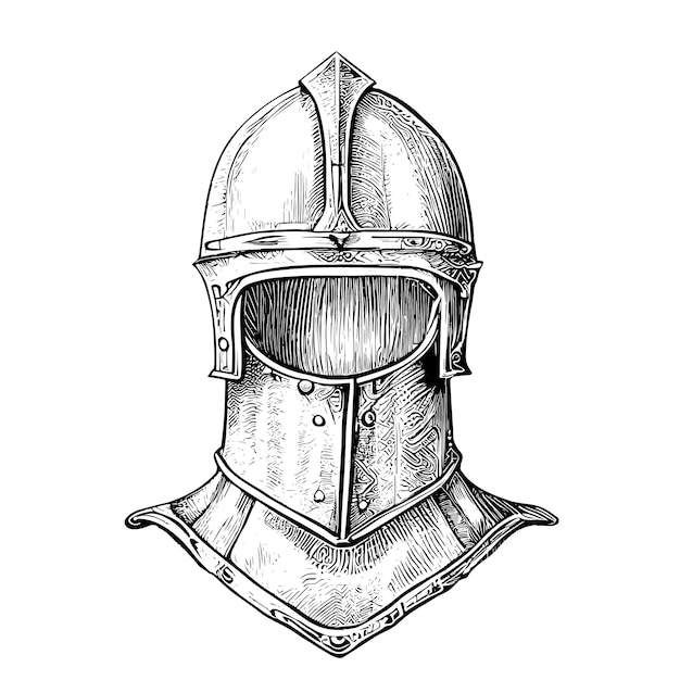 Ridder middeleeuwse helm hand getrokken schets vectorillustratie