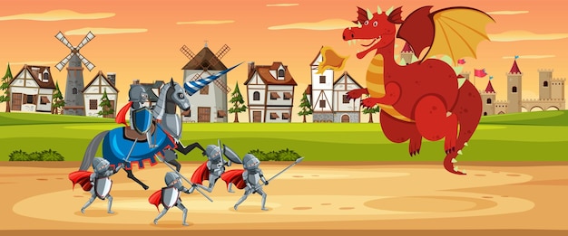 Ridders vechten voor het kasteel