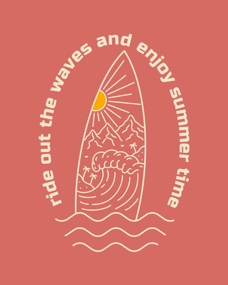 Vector ride out the waves and enjoy the summertime in mono line for badge sticker patch t shirt design vector