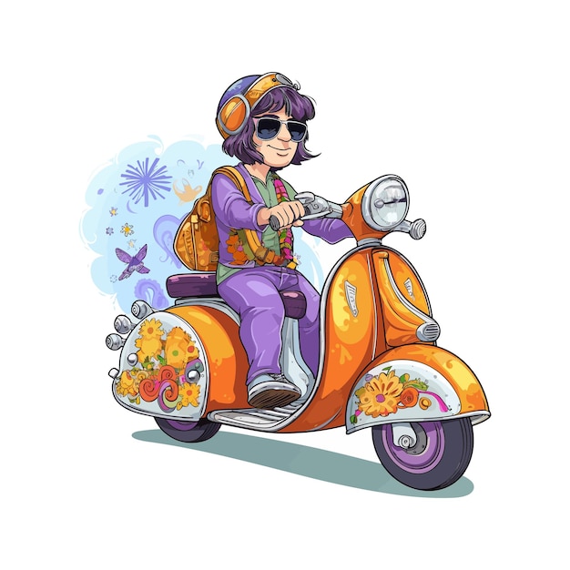 Вектор мультфильма о человеке, едущем на скутере