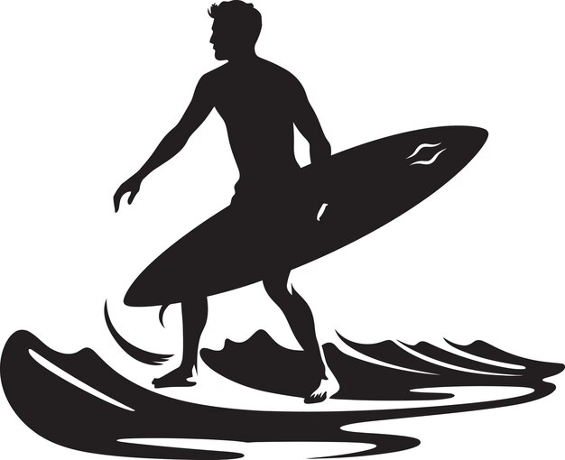 Riding the Waves Guy Surfing Zwart Icon Surfing Mastery Zwart Logo van een Surfing Guy