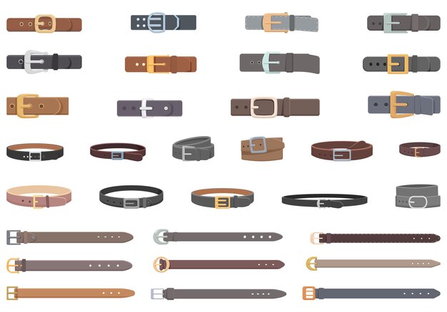 Vector riem iconen set cartoon vector gesp lederen mode riem