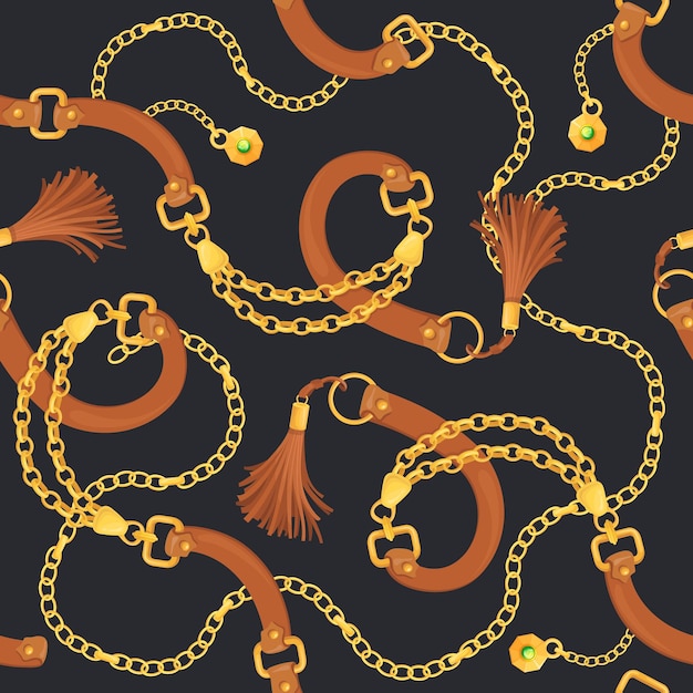 Riemen kettingen patroon Riem en sieraden ketting wordt afgedrukt naadloze achtergrond lederen sieraden sjaal borduurwerk chique sieraad mode barok riemen accessoires nette vectorillustratie van sieraden patroon