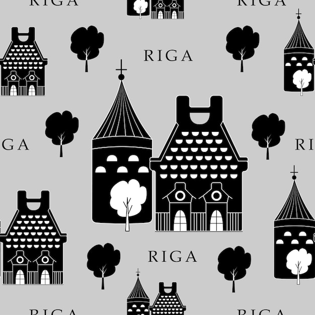 Riga, black and white seamless pattern