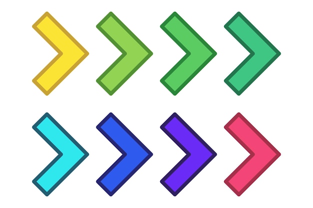 Vector right chevron arrows multiple colours set