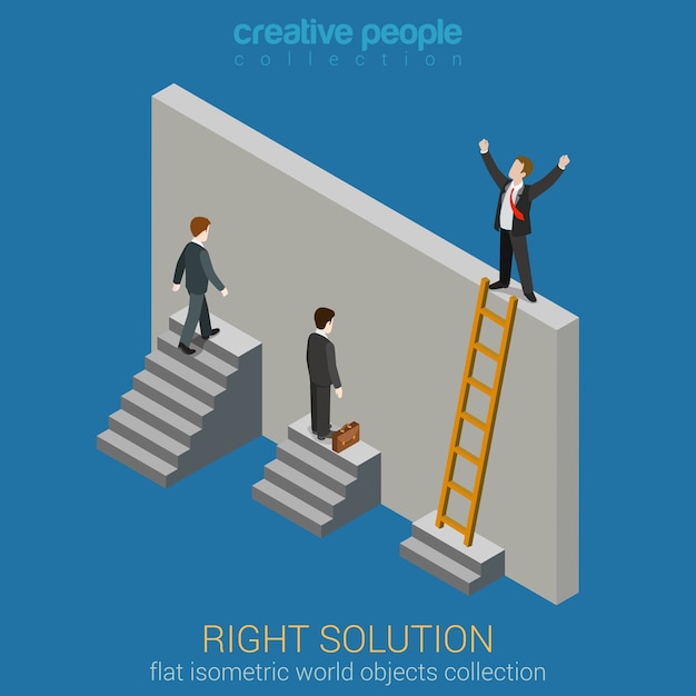 Right solution to solve problem business concept flat 3d web isometric infographics . creative people collection.