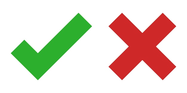 right and wrong icon hand drawn of green checkmark and red cross isolated on white backgroundvector illustration