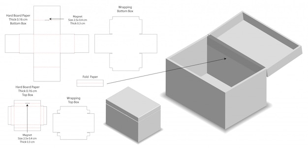 Rigid box packaging die cut template 3d mockup