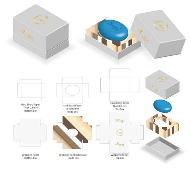 Vector rigid box for rounded soap mockup with dieline