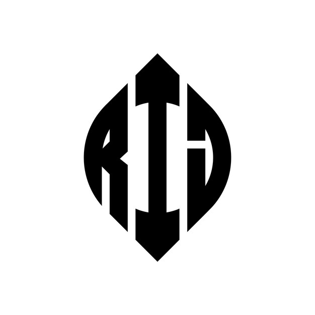 벡터 원과 타원형으로 된 rij 원자 로고 디자인, 타이포그래픽 스타일로 된 rij 타원형 글자, 세 개의 이니셜이 원을 형성하는 logo, rij 원, 블럼, 모노그램, 글자, 마크, 터
