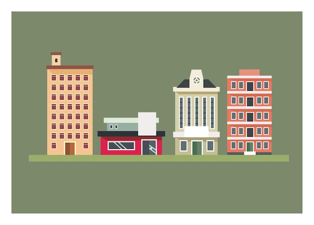 Rij van stadsgebouwen Eenvoudige platte illustratie