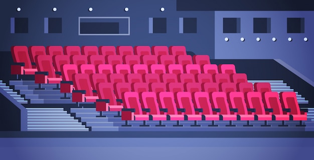 Rijen rode theater- of bioscoopstoelen leeg geen mensenhal interieur horizontaal