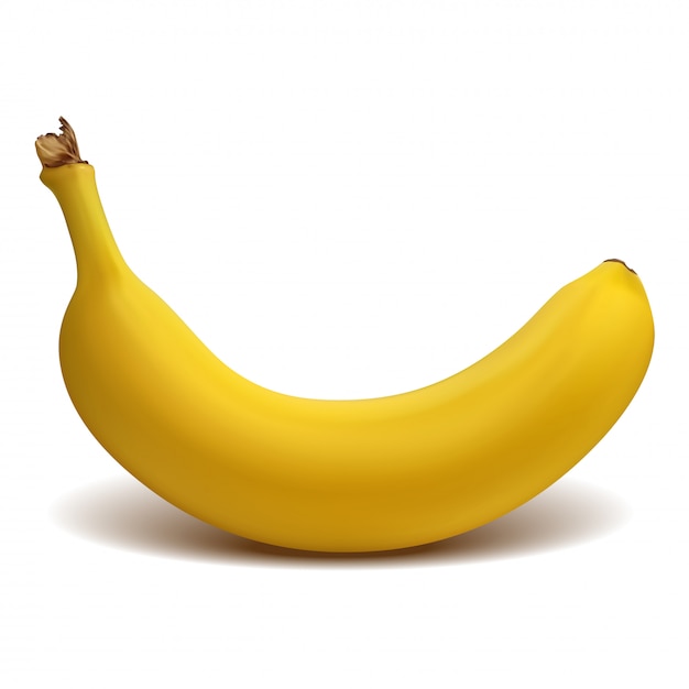 Rijpe gele banaan die op witte achtergrond met schaduw wordt geïsoleerd